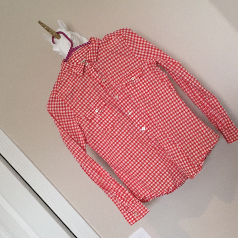 Orange & White Plaid Long Sleeve Shirt
